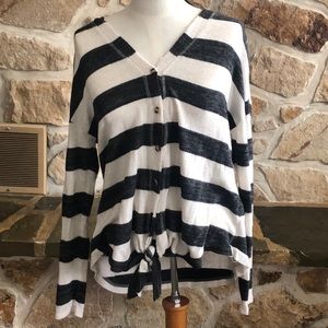 Striped button up tie front top